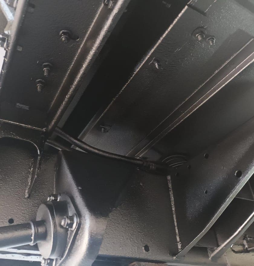Defender chassis rail and outrigger after coating